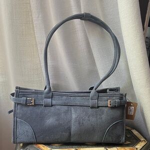 Blue Grey Vegan Suede East West Shoulder Bag